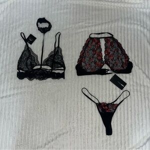 NWT Black and Red Lace Lingerie Set